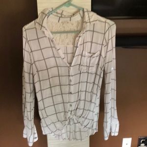 White and grey striped button shirt